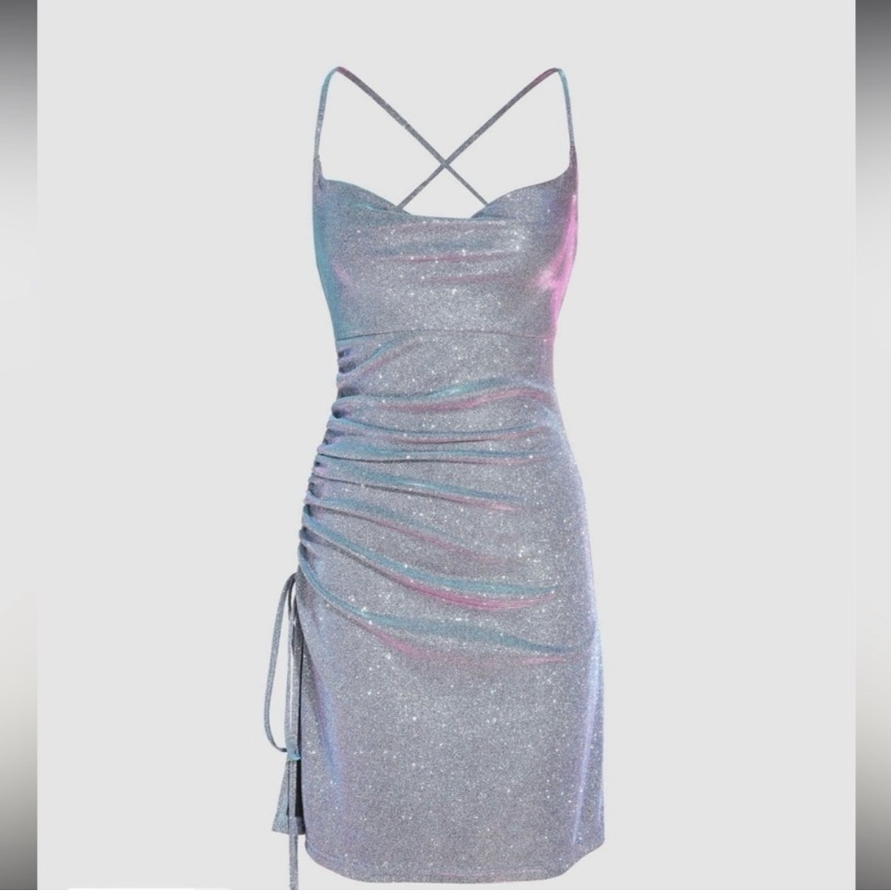 Cider Asymmetrical Pink and Silver Dress Plus Size 4XL